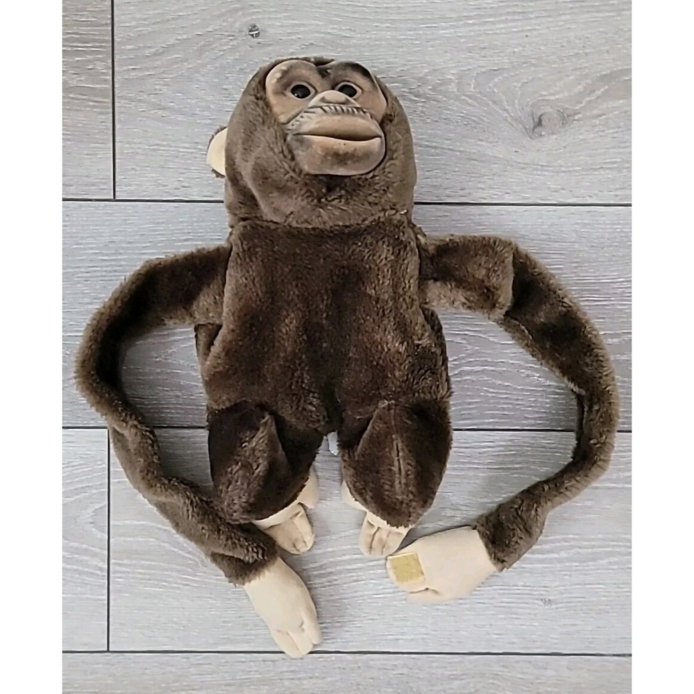 Vintage Child's Play Chimp Monkey Hand Puppet Flocked‎ Face With Squeaker